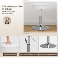 Mueble Tocador Moderno Blanco Espejo con Luz Regulable Mesa de Maquillaje con Taburete de Altura Ajustable 108x40 cm Diseño de Cajones y Estantes - details 6