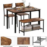 Juego de comedor de 4 piezas con mesa, 2 sillas y 1 banco. Conjunto de muebles de cocina de madera con estructura de acero. - details 5