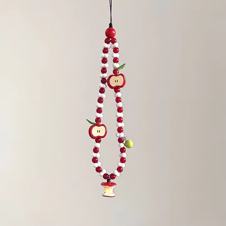 Encanto de Teléfono con Colgante de Frutas Hecho a Mano Cinturón de Felpa Blanco Rojo con Cuentas de Abalorios para iP 11 Airpods Auriculares - 1