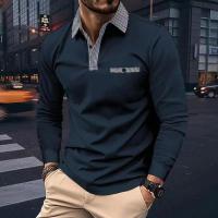 Nueva camiseta de manga larga de moda de primavera y otoño, polo con solapa para hombre a juego con el color. - details 5