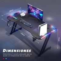 Mesa de Juegos LED para Gamer Fibra de Carbono Ergonómica con Soporte para Auriculares y Gancho - details 2