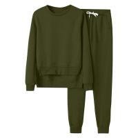2025 Conjunto deportivo informal de dos piezas para mujer, sudadera con cuello redondo, pantalones largos con sandalias, color sólido - details 9