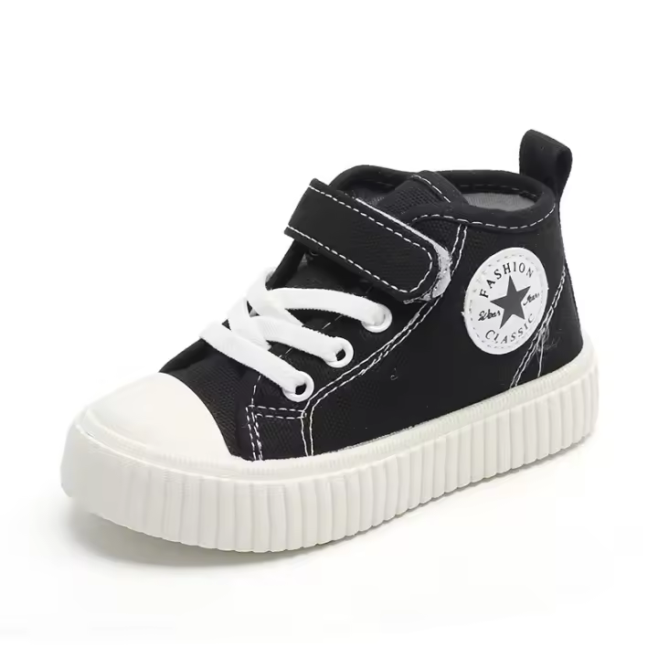 Zapatos de lona de los niños de alta parte superior 2025 primavera y otoño nuevos niños zapatos casuales antideslizantes niñas zapatos de junta suela suave zapatos de bebé lista - 1