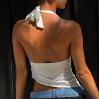BUNO-Top corto informal liso con cuello Halter para mujer Y2K, camisetas elegantes sin mangas con cuello de pico, ropa de calle Formal, chaleco deportivo para mujer - details 5