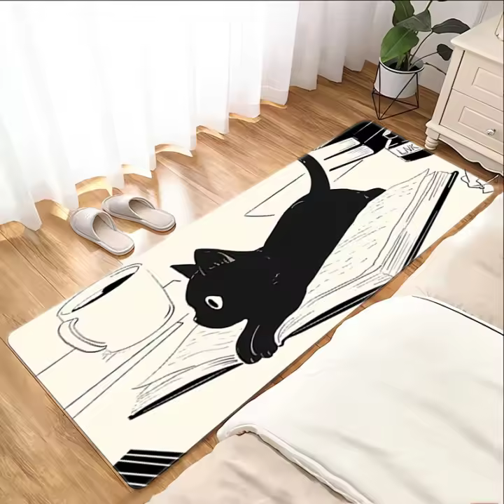 Felpudo antideslizante de gato negro para baño, Alfombra de cocina, felpudo para puerta de entrada, casa de baño de pies, pasillo, dormitorio de bienvenida - 1