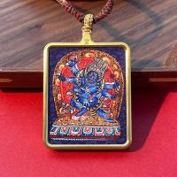 Pintura con seis brazos, cielo, gran virtud, rey diamante, dios negro de la riqueza, colgante de oro cuadrado Thangka tibetano - details 9