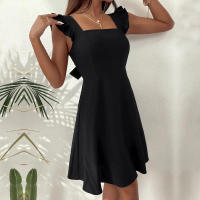 Vestido corto con cuello cuadrado y tirantes para mujer, traje de verano, Color liso, espalda descubierta - details 16