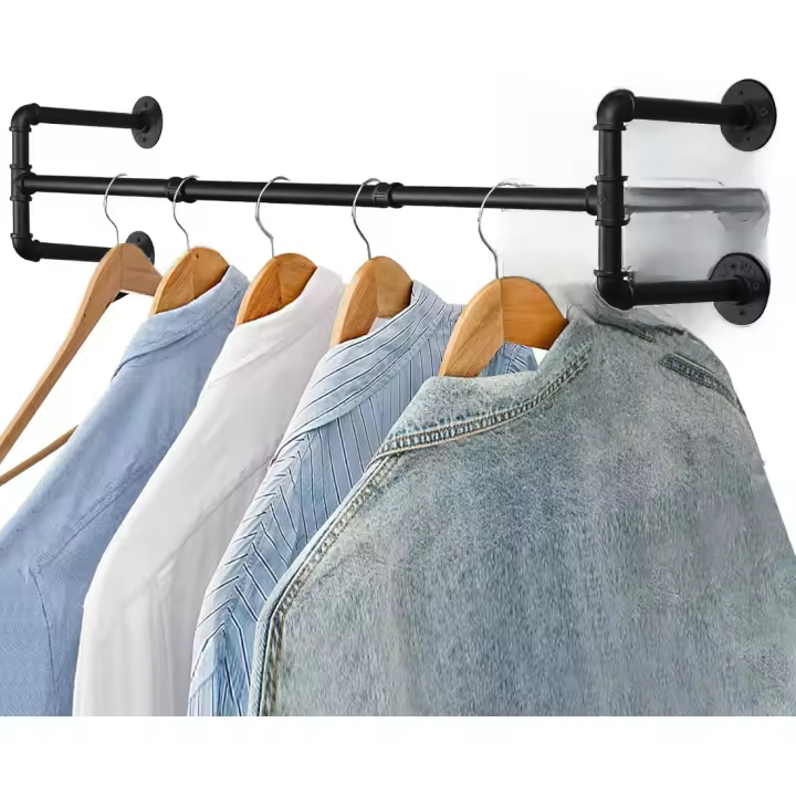 ‎ 24 x 120 x 24 cm Perchero de Pared para Ropa, Barra de Riel para Colgar Pared Desmontable Estante de Riel de Pared Ahorra Espacio Soporta Hasta 60kg para Espacios Reducidos - 1