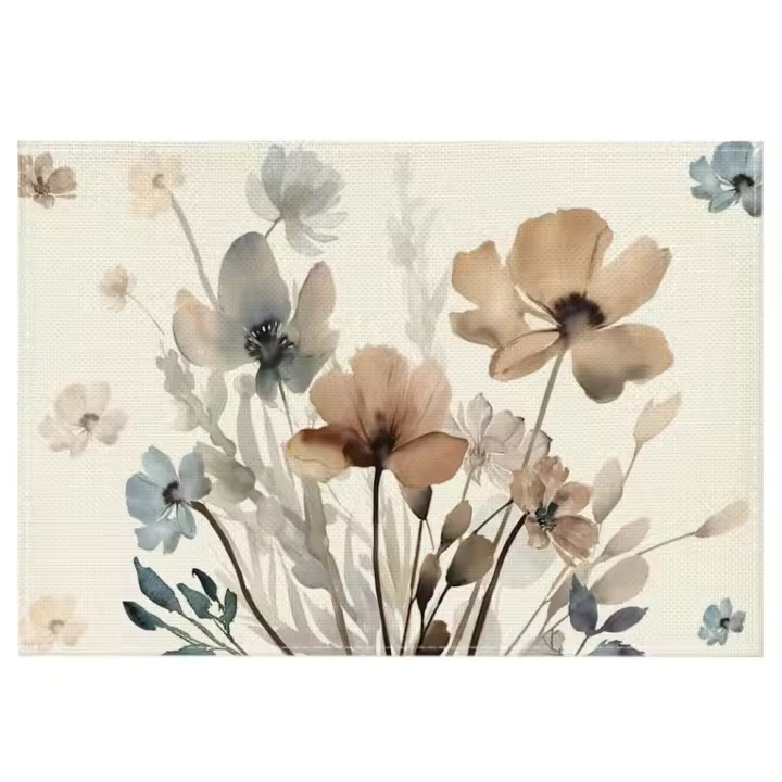 Mantel Individual de lino con patrón de hortensias, mantel antideslizante resistente al calor, vajilla rústica a prueba de aceite, para cocina - 1