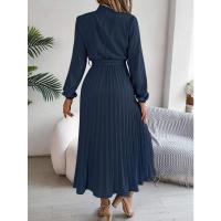 Vestido pequeño de manga larga plisado con cuello alto para mujer, ropa elegante, - details 25