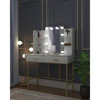 Tocador de Maquillaje Moderno con Espejo y Luces LED Mesa de Maquillaje de Dormitorio de Madera y Metal Blanco+Dorado - details 2