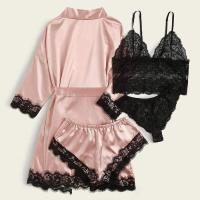Ence Conjunto de pijama sexy para mujer, ropa interior cómoda de verano y hogar de 4 piezas con bata de satén de seda - details 4