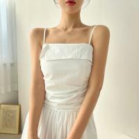 Vestido de tirantes de verano para mujer, falda acampanada plisada de cintura alta, vestido largo coreano Sle Pure Desire, cuello cuadrado, viaje dividido - details 19