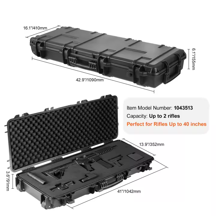 SucceBuy Estuche para Rifle, Estuche Rígido con 3 Capas de Espuma Protectora, Estuche para Pistola con Ruedas, IP67 Impermeable y a Prueba de Golpes, Ideal para Dos Rifles o Escopetas, Pistola Airsoft - 1