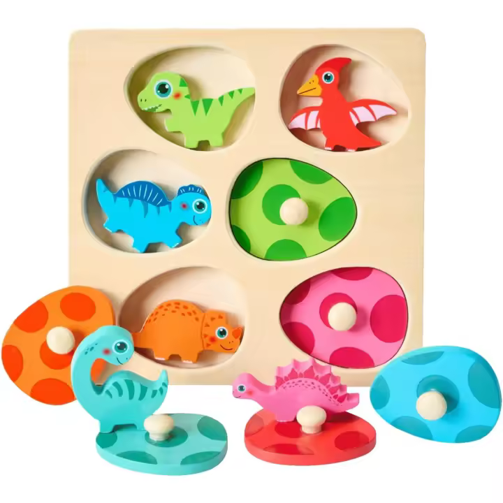 Montessori Toys for 1-2 Year Old Toddler Puzzle - Dual Layered Wooden Puzzles for Toddlers 1-3, Dinosaur Toy - 1