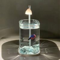 Pecera de paisaje acrílico de alta transparencia con luz LED, inastillable, para peces dorados, con tapa, para la sala de estar del hogar. - details 8