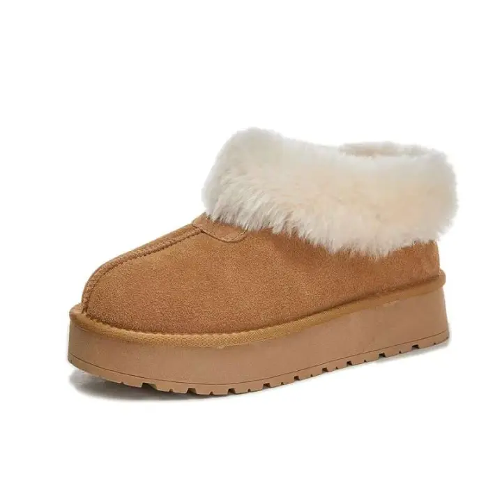 Botas de tobillo de lana auténtica para mujer, botines de piel auténtica con forro inferior grueso para nieve, informales, a la moda, novedad de invierno - 1