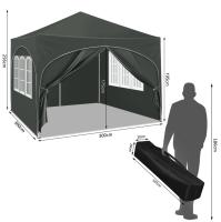 Gazebo plegable de 3x3m, con 4 paredes laterales, tienda de fiesta regulable en altura, gris - details 3