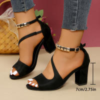 Tacones de Tacón Alto con Detalle de Cuentas Diseño de Punto Abierto, Cierre de Hebilla, Comodidad de Suela de Goma, Uso Todas las Temporadas - details 2