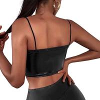 Camisetas sin mangas eróticas con purpurina para mujer, chaleco de charol para mujer, Top corto Sexy con tirantes finos 2022 - details 6
