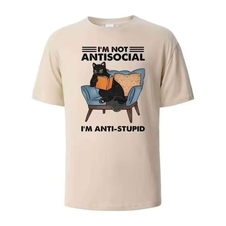 Camiseta antisocial, camisetas de verano para hombres y mujeres, 100% algodón, cuello redondo, pantalón corto informal de gran tamaño, Tops de manga - 1