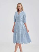 Marwin-Vestido de algodón con agujeros para mujer, Vestido informal de cintura alta con volantes y cuello en V, con volantes - details 10