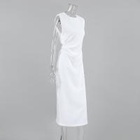 Vestido largo sin mangas con cintura ajustada para mujer, vestido largo sin mangas con abertura en los extremos, color blanco, novedad de verano, primavera - details 9