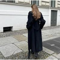 Elegante Abrigo Largo con Cinturón para Mujer Abrigo de Lana de Doble Botón Moda de Calle de Alta - details 0