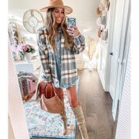 Abrigo de otoño e invierno para mujer, manga larga, camisa a cuadros, poliéster, abrigo de tweed - details 4