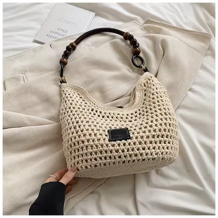 Bolso tejido de playa de vacaciones junto al mar nuevo bolso de punto hueco para mujer bolso de gran capacidad para las axilas del hombro - 1