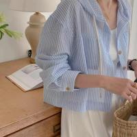 Camisa con Capucha a Rayas para Mujer Cárdigan de Manga Larga Corta Informal Holgado - details 11