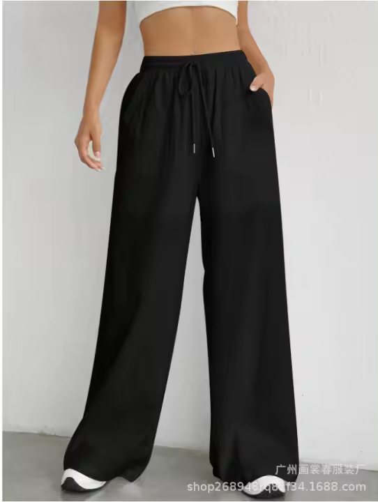 Pantalones de pierna ancha de cintura con cordón - 1