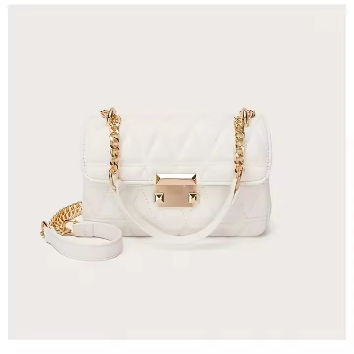 Bolso Cruzado de Cadena de Diamante Encordonado Chic Monedero Elegante con Hardware Dorado, Negro, Estilo Retro, Correa Fija, Diseño Relajado - 1