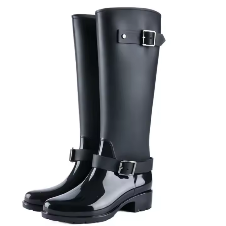Botas altas de lluvia para mujer, zapatos de agua de goma para exteriores, color sólido - 1