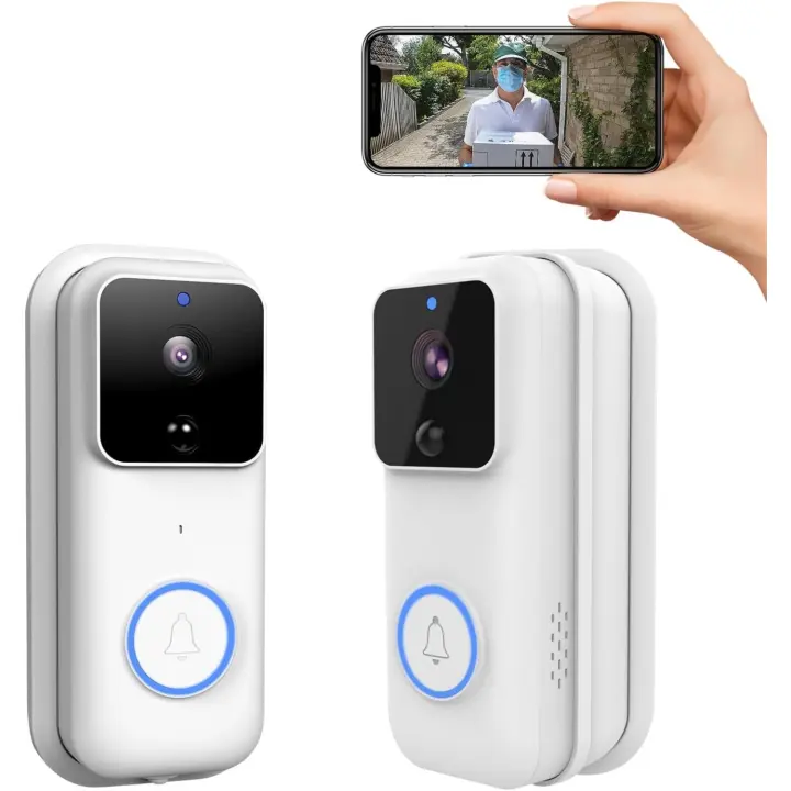 Timbre inalámbrico con cámara de vídeo, dispositivo con soporte 5G WiFi, detección humana inteligente por Ia, visión nocturna HD de 1080P, videollamada remota - 1
