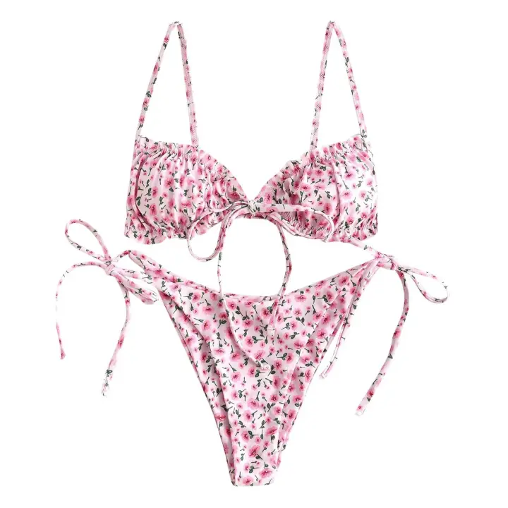 Bikini Bandeau para mujer, traje de baño brasileño, ropa de playa Sexy, traje de baño Push-Up, trajes de baño, pantalones cortos y conjunto de Top corto para adolescentes - 1