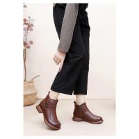 Botas de cuero para mujer Botas de invierno de moda para mujer Zapatos de tacón bajo cálidos y antideslizantes para mujer - details 12