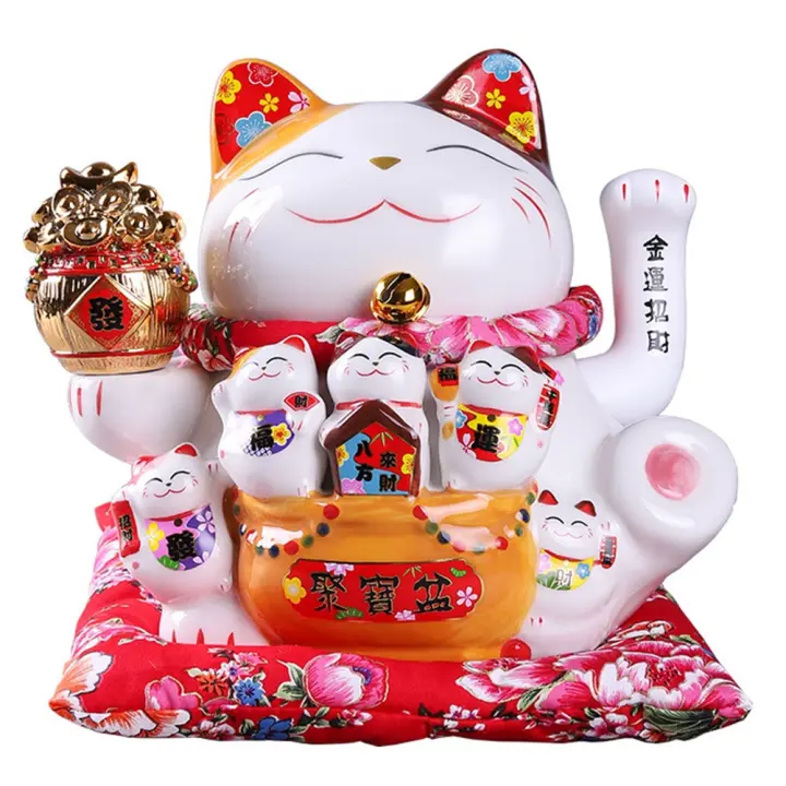 Adorno de Maneki de gato de Beckoning de cerámica de 7 pulgadas, decoración Feng Shui, columpio, A - 1