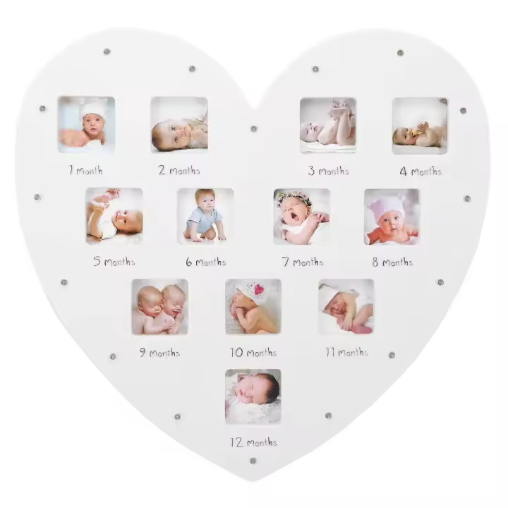 Marco de fotos de 12 meses para registro de crecimiento de bebé en forma de corazón, colgante con luz, 1 ud. - 1
