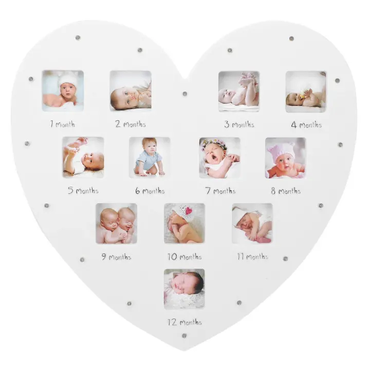Marco de fotos de 12 meses para registro de crecimiento de bebé en forma de corazón, colgante con luz, 1 ud. - 1