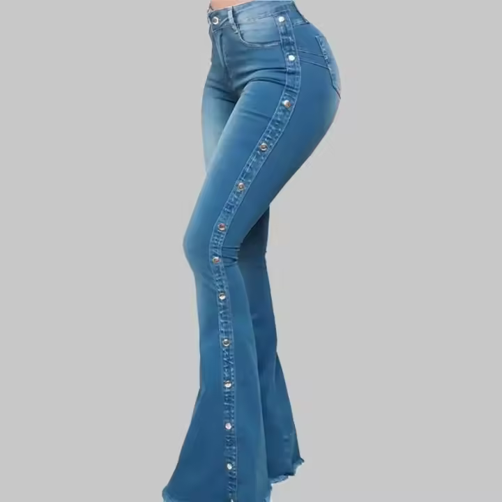 Jeans Acampados Vintage para Mujer Pantalones Elásticos de Cintura Alta con Botones - 1