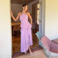 Cuello Volante Vestido Halter Púrpura, Estilo Europeo Y Americano 2025 Primavera Nuevo, Estilo Celebridad Falda Larga De Varias Capas - details 4