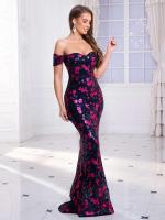 Vestido de Fiesta con Lentejuelas Elásticas Hombros Descubiertos, Cuello en Escala, Sin Correas, Vestido de Noche para Mujeres - details 4