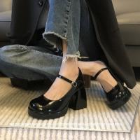 Primavera y otoño negro Mary Jane zapatos mujer cabeza redonda francesa tacón grueso con falda hebilla de una palabra y Mary Jane tacones altos - details 6