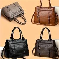 Elegante Bolso Cruzado para Mujer Alta Calidad, Múltiples Bolsillos, Correa Ajustable Cómoda, Cierre de Cremallera, Disponible en Café, Negro, Marrón Ligero, Khaki, Color Sólido, Bolso Casual - details 2