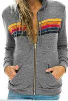 Sudadera con Capucha de Manga Larga Unisex Moda Casual para Otoño Estilo Aviador con 5 Rayas Arcoíris - details 9