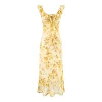 Vestido largo de gasa con volantes, cordón y estampado francés estilo retro de verano, entallado, ideal para vacaciones. - details 1