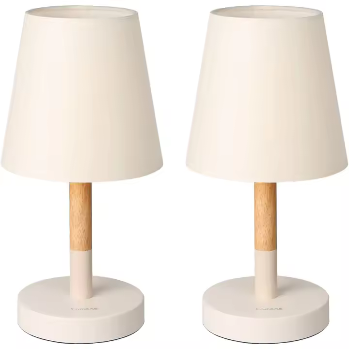 tomons Lámpara de Cabecera con Pantalla en Tela un Par, Lámpara de Escritorio en Madera para Dormitorio, Sala de Estar - Beige - 1