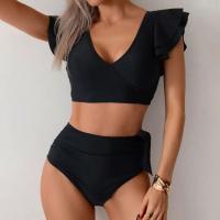 Conjunto de Traje de Baño para Mujer de Dos Piezas Sexy Bikini con Corte Curvo y Almohadilla para el Pecho Traje de Baño de Cintura Alta con Sujetador de Manga con Volantes - details 7