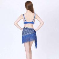 Sujetador brillante de dos piezas para danza del vientre para mujer, con lentejuelas, borlas de diamantes, falda con cinturilla triangular y conjunto de bufanda, 5 colores - details 4